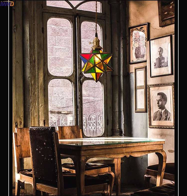 Helnys Nordic Star LED Pendant Lamp Colorful Glass Fixtures