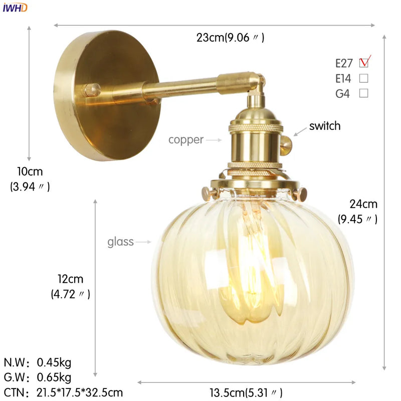 Helnys Copper LED Wall Lamp Glass Ball Nordic Modern Design