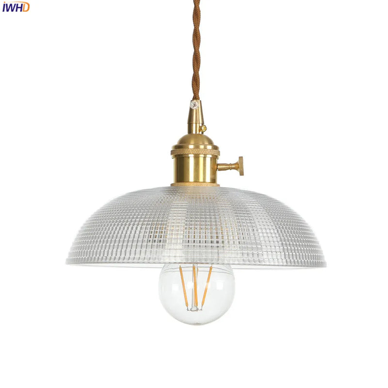 Helnys Nordic Copper Glass Pendant Light Industrial Style LED Hanging Lamp