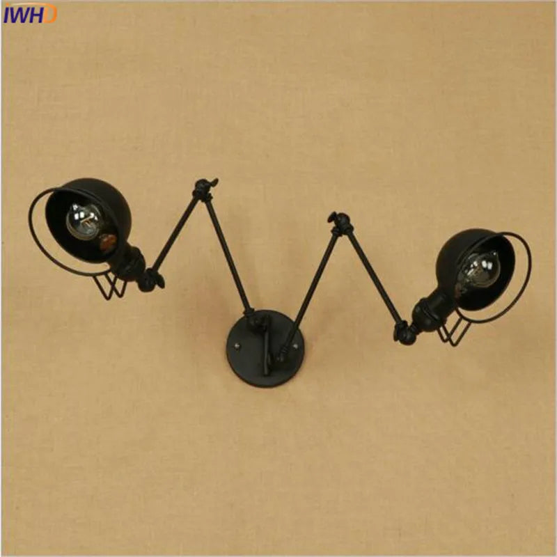 Helnys Vintage Loft Industrial Swing Arm Wall Light Sconce - Adjustable 2 Heads