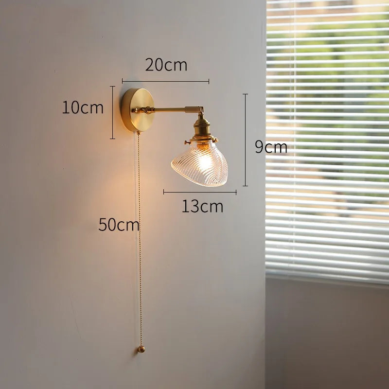 Helnys Green Glass LED Wall Lights with Pull Chain Switch