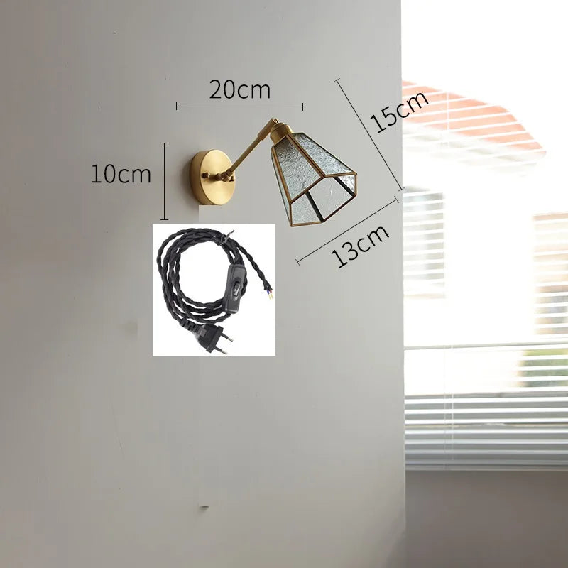 Helnys Green Glass LED Wall Lights with Pull Chain Switch