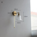 Helnys Glass LED Wall Light Switch Pure Copper Bedroom Living Room Lamp