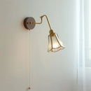 Helnys Vintage Wall Lamp with Pull Chain and Wood Base