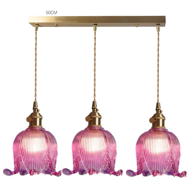 Helnys Amber Glass LED Pendant Lights - Modern Nordic Copper Hanging Lamp