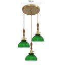 Helnys Green Glass LED Pendant Light with Wood Handle & Copper Socket