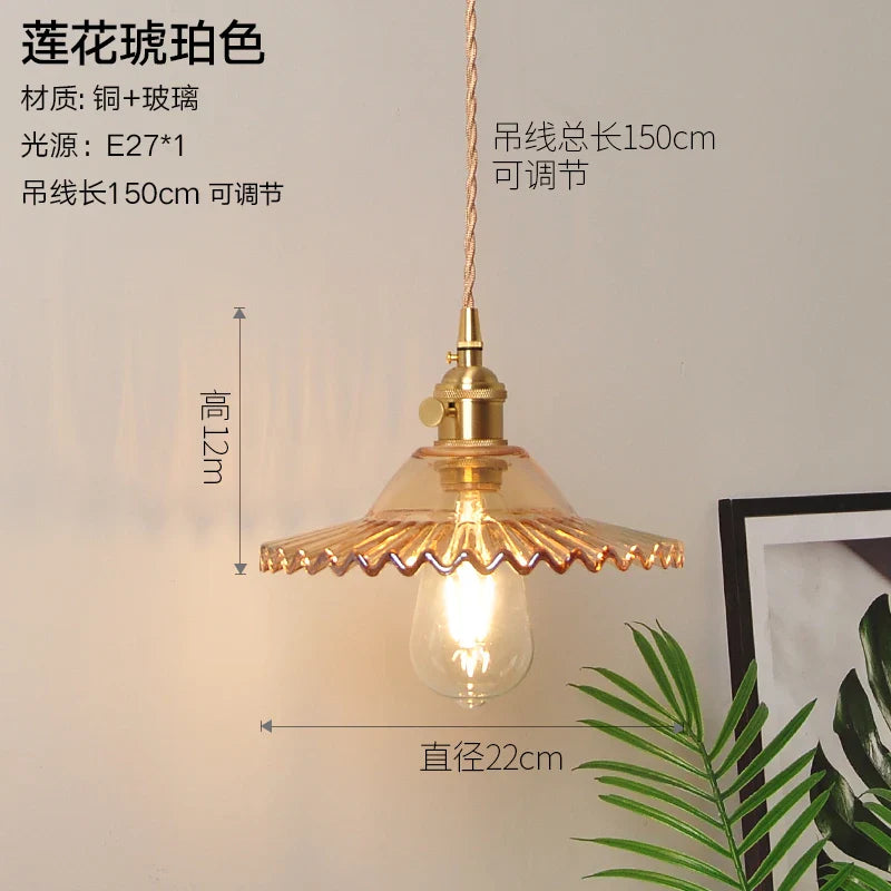 Helnys Nordic Style Copper Glass Pendant Light for Kitchen Dinning Living Room