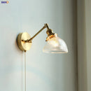 Helnys Copper Glass Wall Lamp Sconce - LED Pull Chain Switch for Home Bathroom Mirror