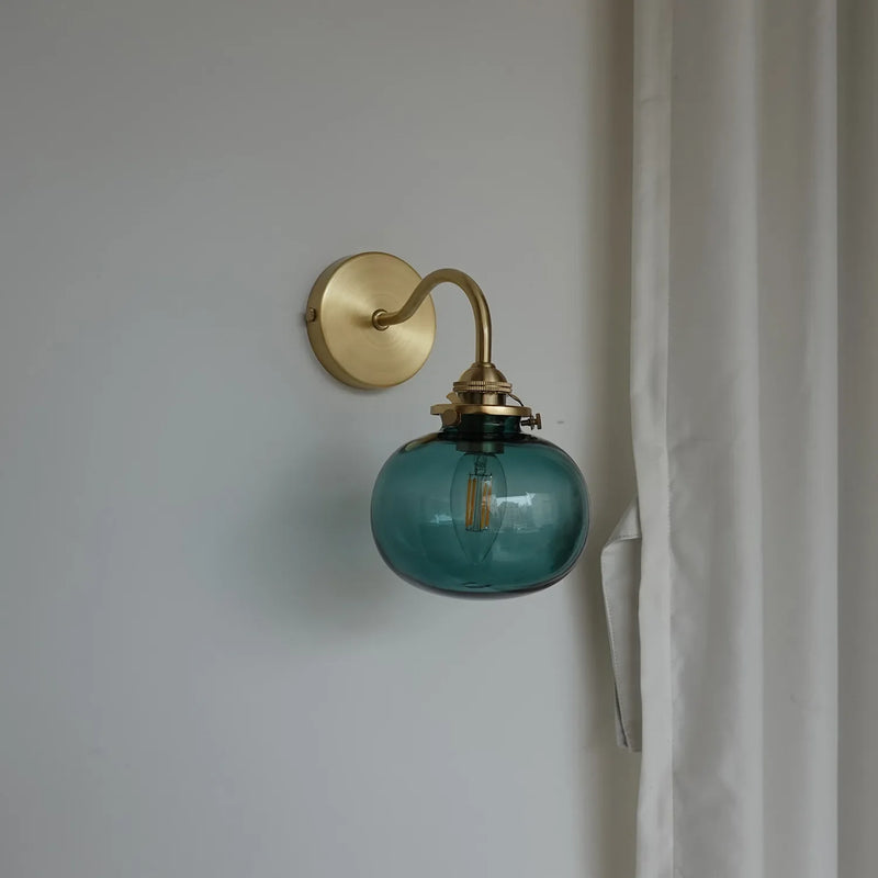 Helnys Modern Copper Wall Sconce with Little Glass Ball LED, Plug In Switch