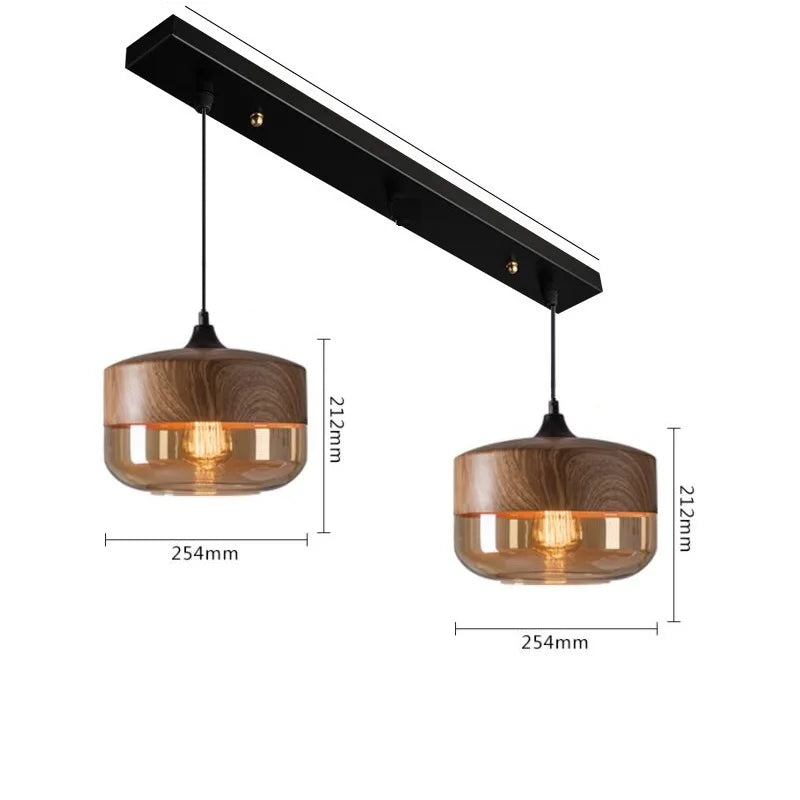 Helnys Nordic Wood LED Glass Pendant Light for Dinning Room Cafe Bedroom