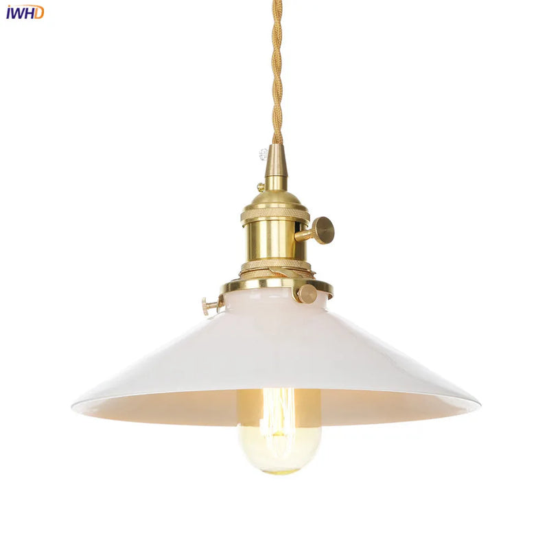 Helnys Nordic White Glass Pendant Light with Japan Copper Finish