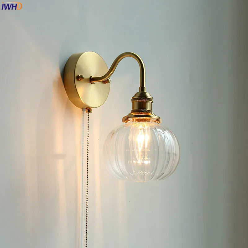 Helnys Nordic LED Mirror Light Fixture Copper Glass Wall Sconce Lamp
