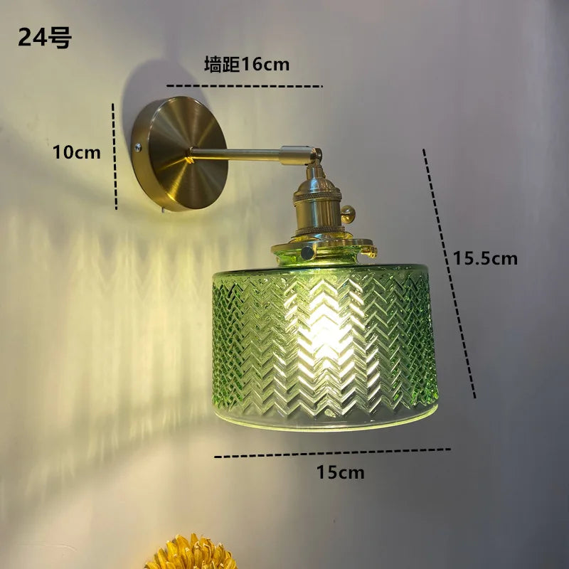 Helnys Green Glass Copper Wall Sconce Modern Nordic Luminaria Lighting