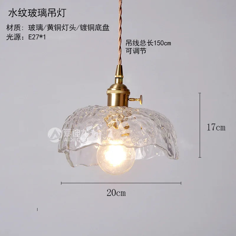 Helnys Nordic Copper LED Glass Pendant Light for Bedroom, Restaurant, Bar, and Cafe