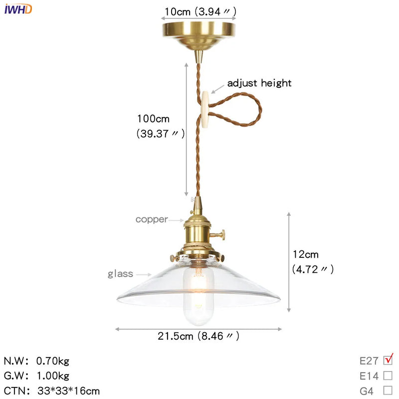 Helnys Nordic White Glass Pendant Light with Japan Copper Finish