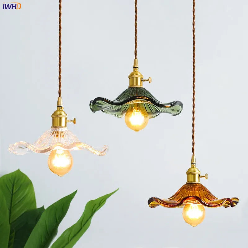 Helnys Glass Copper Pendant Light Nordic Style LED Hanging Lamp Fixtures