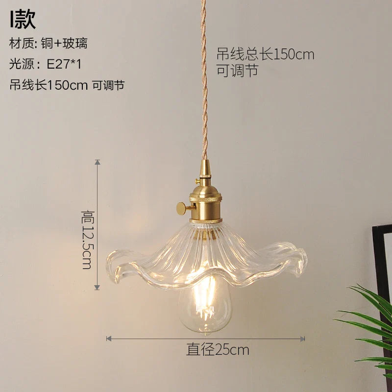 Helnys Nordic Style Copper Glass Pendant Light for Kitchen Dinning Living Room