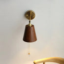 Helnys Adjustable Wooden Wall Lamp with Pull Chain for Bedroom & Bathroom