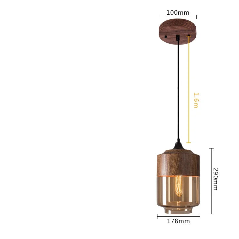 Helnys Nordic Wood LED Glass Pendant Light for Dinning Room Cafe Bedroom