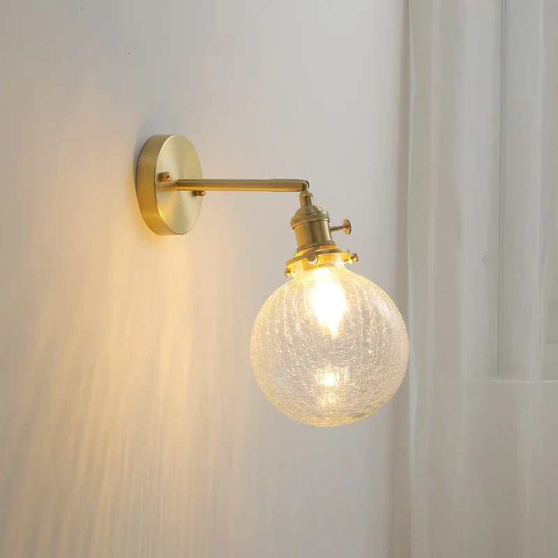Helnys Nordic Copper Glass Ball Wall Lamp with Knob Switch for Bathroom Mirror