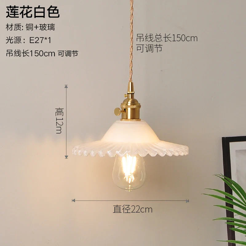 Helnys Nordic Style Copper Glass Pendant Light for Kitchen Dinning Living Room
