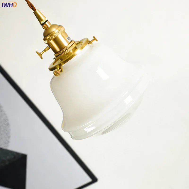 Helnys White Glass LED Pendant Light - Japanese Style Nordic Copper Hanging Lamp