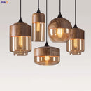Helnys Modern Nordic LED Pendant Light Fixture with Wood Color Glass