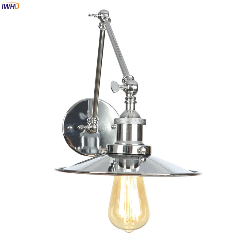 Helnys Silver Swing Arm LED Wall Light for Bedroom Stair Mirror Loft Industrial Decor