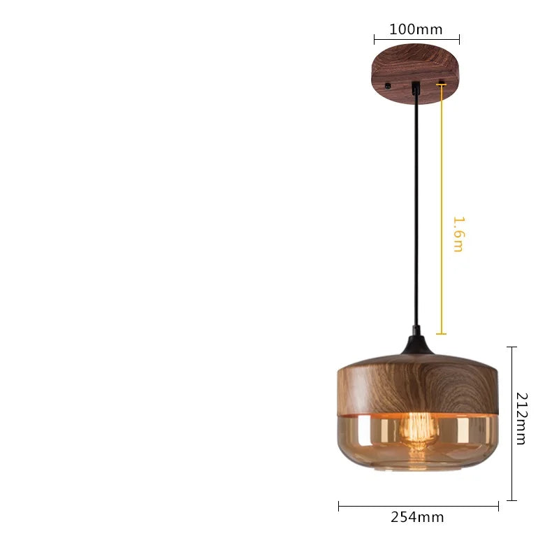 Helnys Nordic Wood LED Glass Pendant Light for Dinning Room Cafe Bedroom