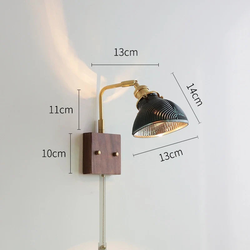Helnys Nordic Copper Wall Sconce LED Light with Wood Canopy