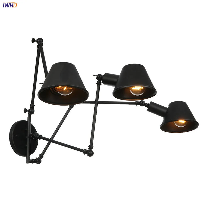 Helnys Industrial Swing Arm LED Wall Lamp Sconce - Vintage Style Loft Lighting