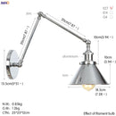 Helnys Silver Swing Arm LED Wall Light for Bedroom Stair Mirror Loft Industrial Decor