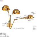 Helnys Antique Edison Wall Sconce Swing Arm Wall Light - Black, 3 Heads