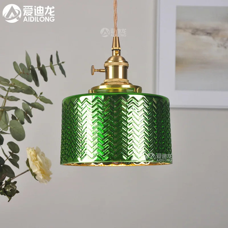 Helnys Nordic Green Glass LED Pendant Lights Copper Switch - Modern Hanging Lamp