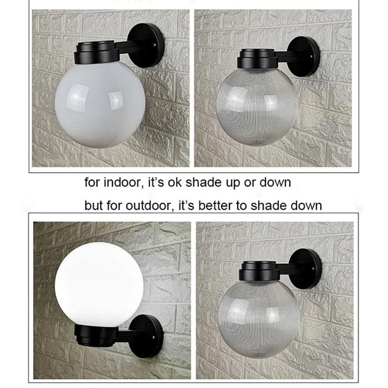 Helnys Outdoor Wall Lantern with Acrylic Globe Shade for Entryway, E27 Socket