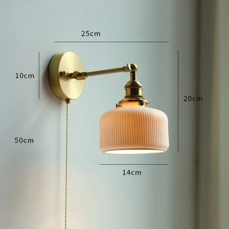 Helnys Nordic Copper Wall Sconce with Pull Chain Switch - Modern LED Light