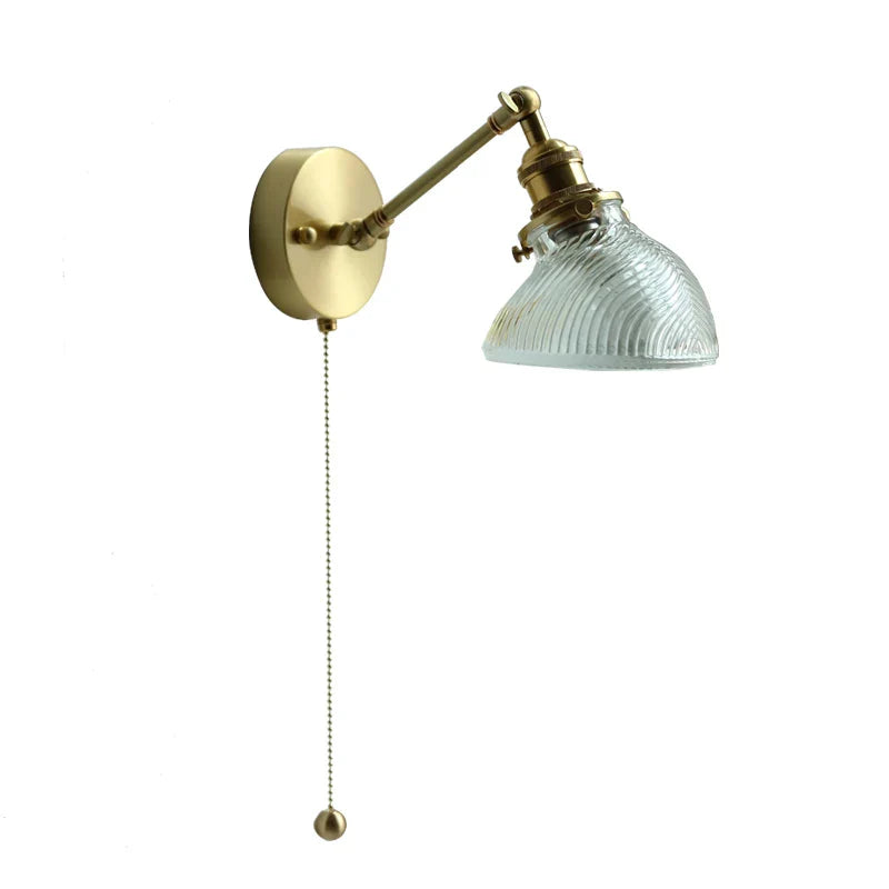 Helnys Copper Glass Wall Lamp Sconce - LED Pull Chain Switch for Home Bathroom Mirror