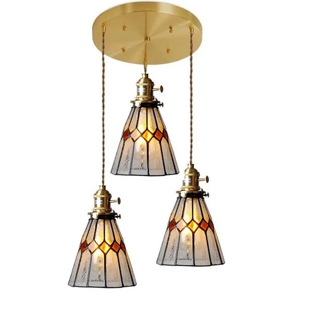 Helnys Nordic Glass Copper Pendant Light with Wood Knob Switch