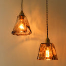 Helnys Vintage Wood Copper Pendant Lights Amber Glass Japanese Style LED