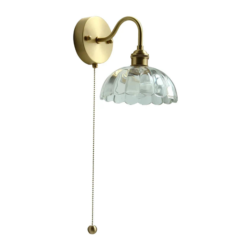 Helnys Glass Copper LED Wall Lights Pull Chain Switch Bedroom Bathroom Mirror Stair
