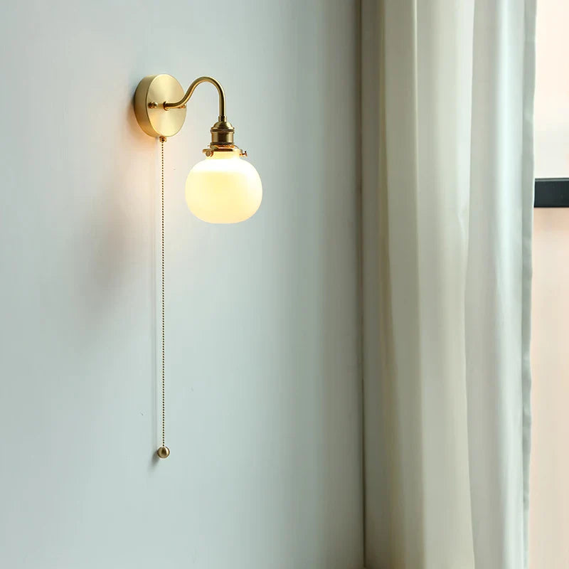 Helnys Nordic LED Mirror Light Fixture Copper Glass Wall Sconce Lamp