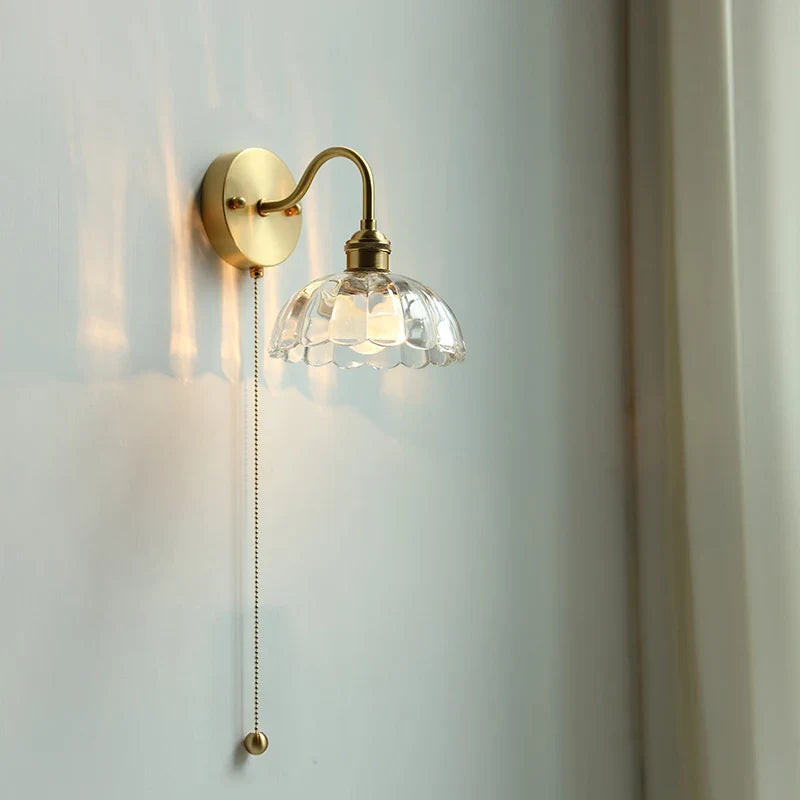 Helnys Glass Copper LED Wall Lights Pull Chain Switch Bedroom Bathroom Mirror Stair