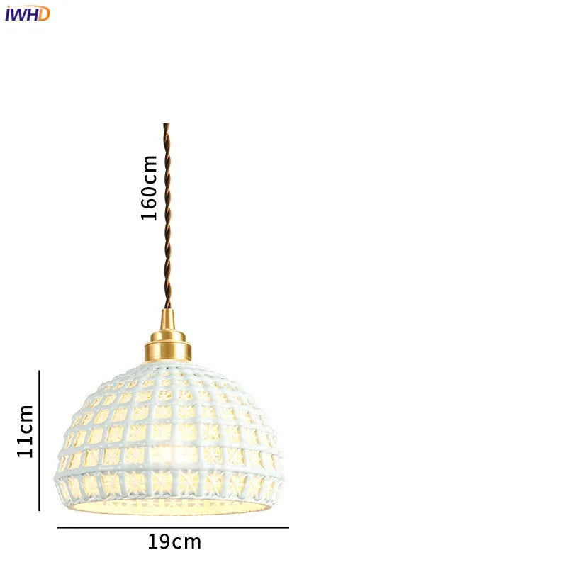 Helnys Nordic Ceramic Pendant Lamp Japan Style Copper Hanging Light