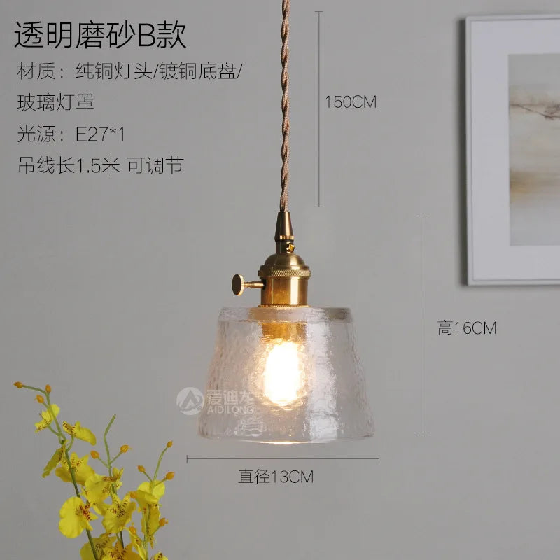 Helnys Green Glass LED Pendant Light - Japanese Style Nordic Hanging Lamp