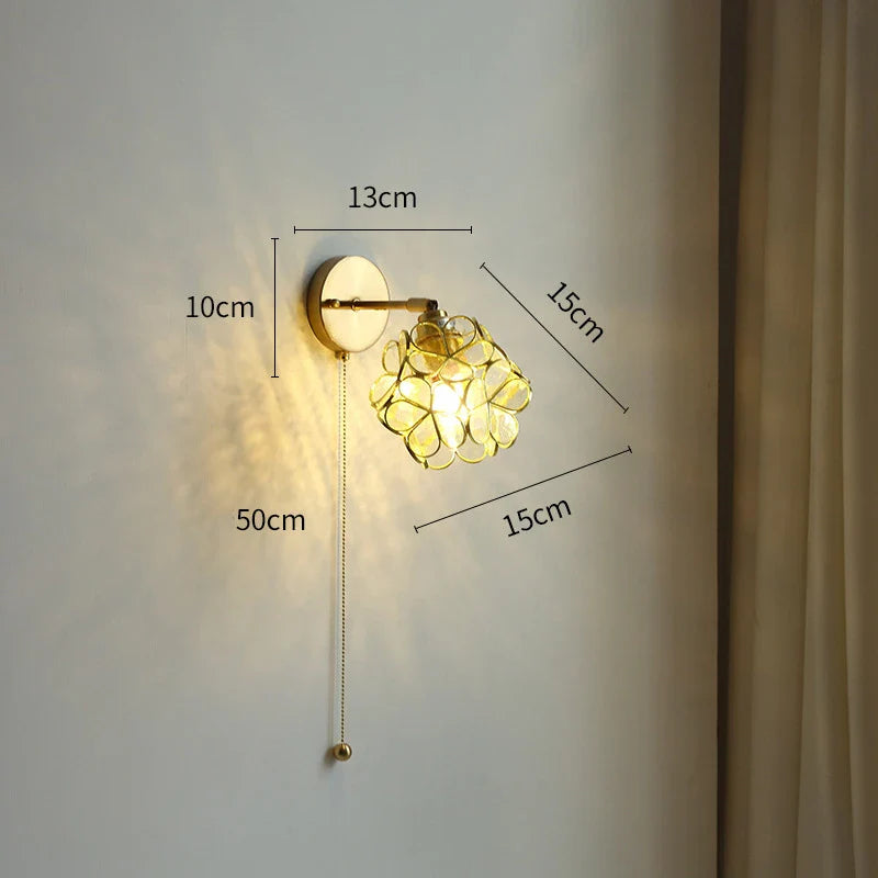 Helnys Milk Glass LED Wall Light with Pull Chain Switch - Nordic Modern Design
