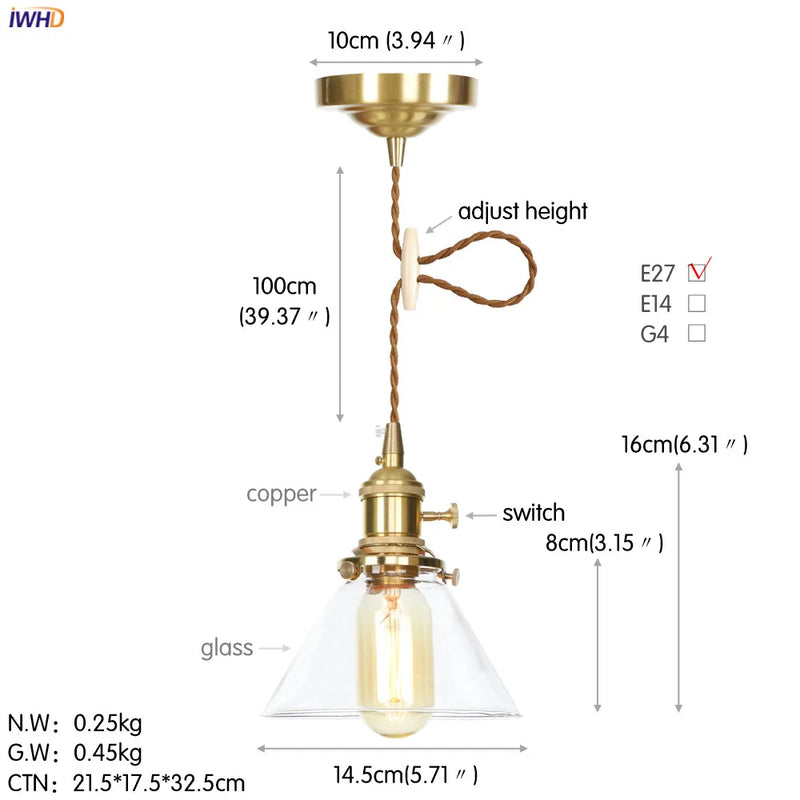 Helnys Nordic White Glass Pendant Light with Japan Copper Finish