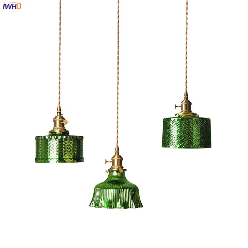 Helnys Nordic Green Glass Copper Switch Pendant Light for Modern Home Lighting
