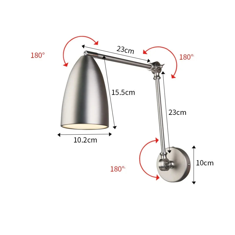Helnys Nordic Swing Arm Wall Lamp for Bedroom Study Living Room Lighting
