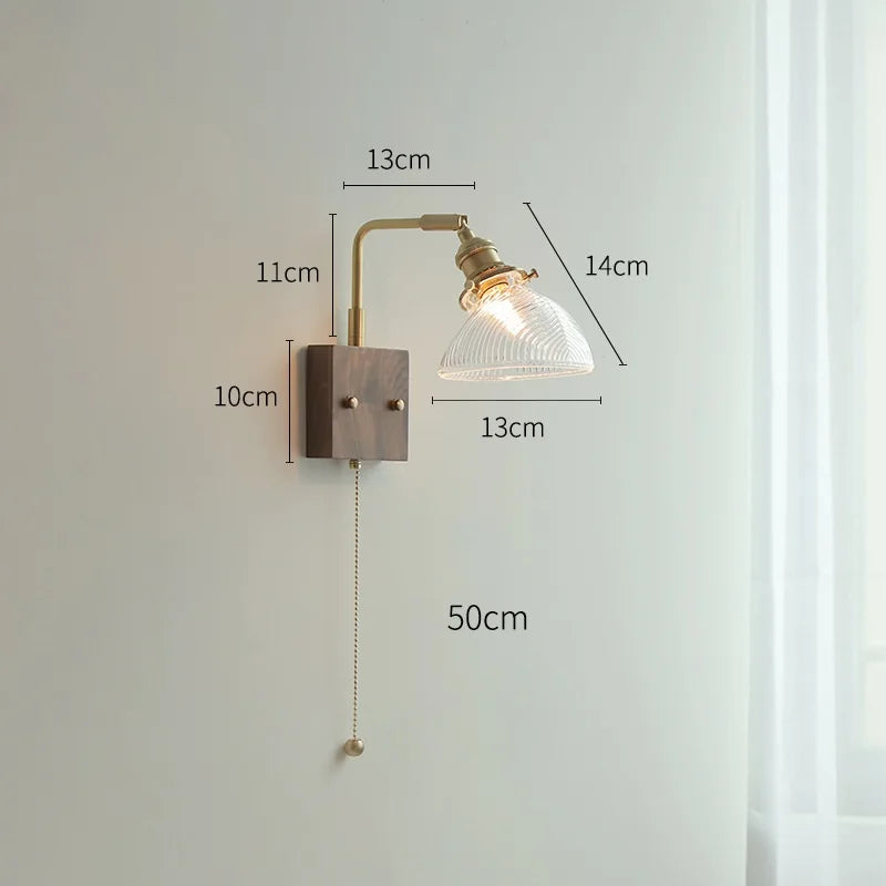 Helnys Clear Glass LED Wall Light with Pull Chain Switch - Modern Nordic Wall Lamp