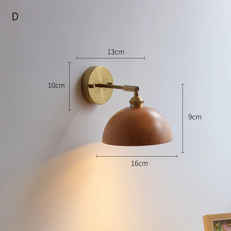 Helnys Adjustable Wooden Wall Lamp with Pull Chain for Bedroom & Bathroom